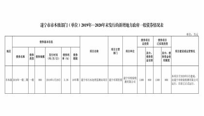 遂宁市市本级部门（单元）2019年—2020岁暮刊行的新增处所当局通常债券情况表